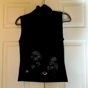 Turtleneck sweater, embroidered accents sleeveless dressy